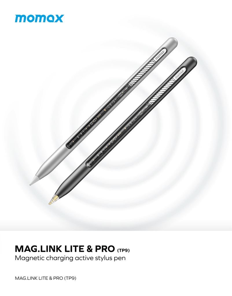 Momax mag link lite magnetic charging active stylus pen silver