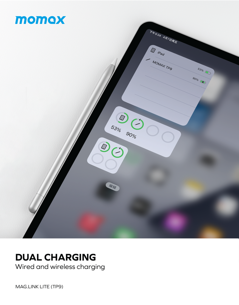Momax mag link lite magnetic charging active stylus pen silver