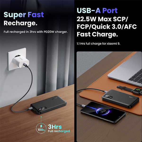 UGREEN 10000mAh Two-way Fast Charging Power Bank Black