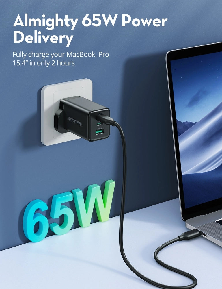 RAVPower PD Pioneer 3-Port 65W UK Wall Charger RP-PC172