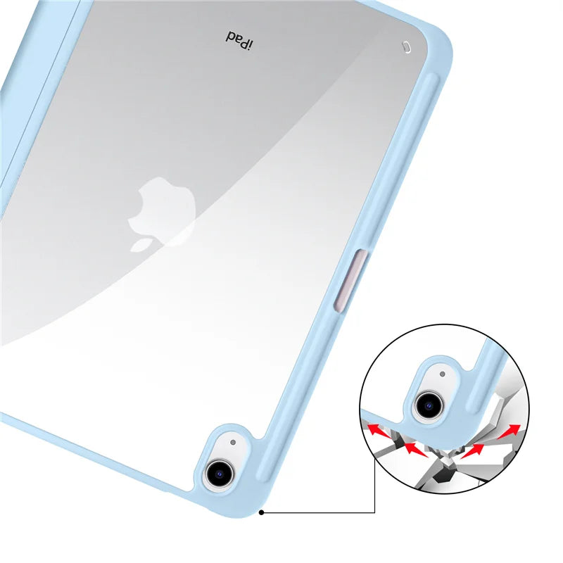 iPad 11th Gen A16 Case with Pen Holder Trifold Acrylic Clear Back Hard Cover Gray Color