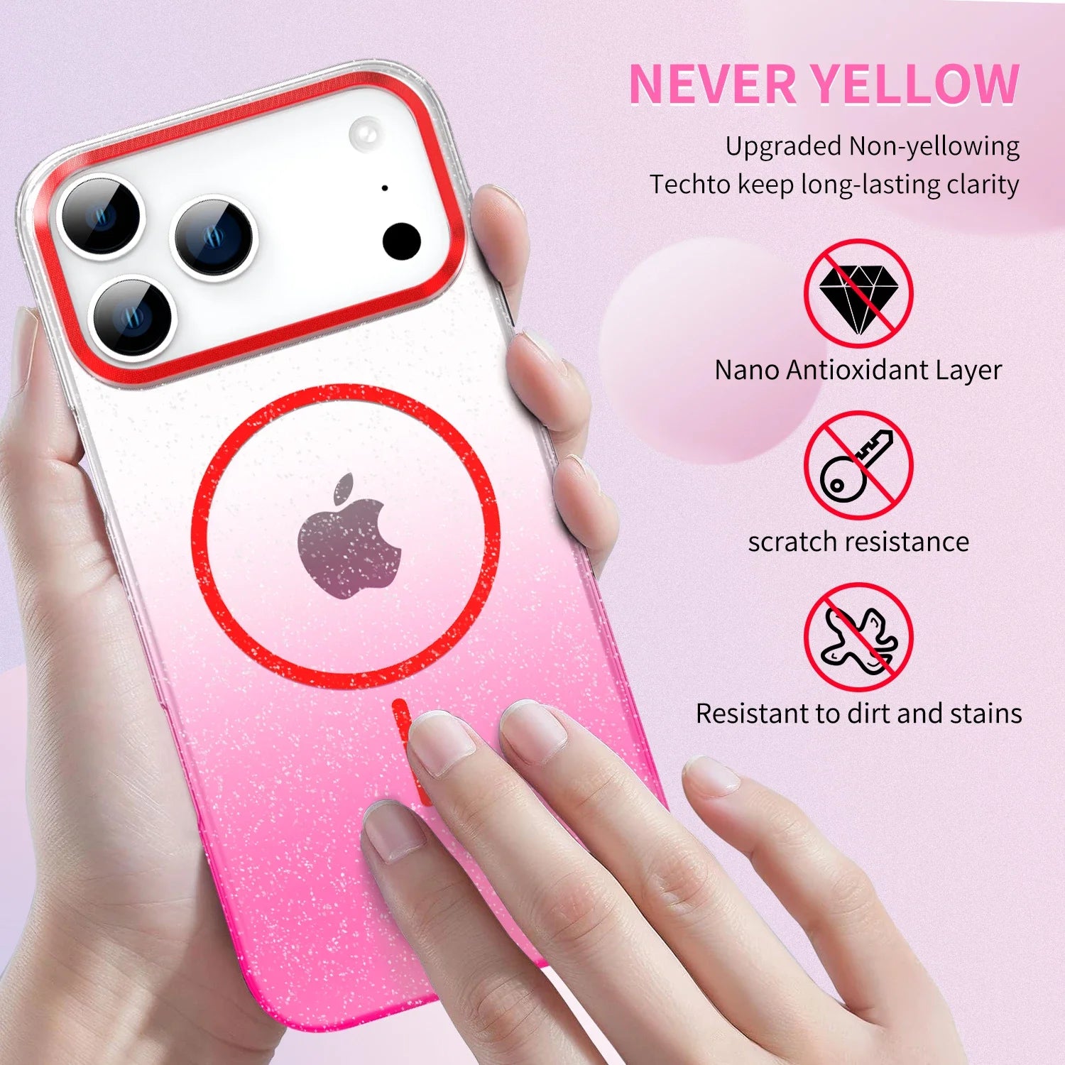 MagSafe Magnetic Glitter Gradient Case for iPhone 17 Pro Clear Hard PC Back Cover Gold Color
