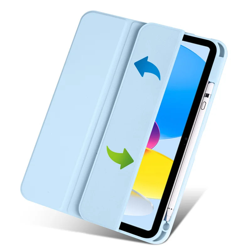iPad 11th Gen A16 Case with Pen Holder Trifold Acrylic Clear Back Hard Cover Gray Color