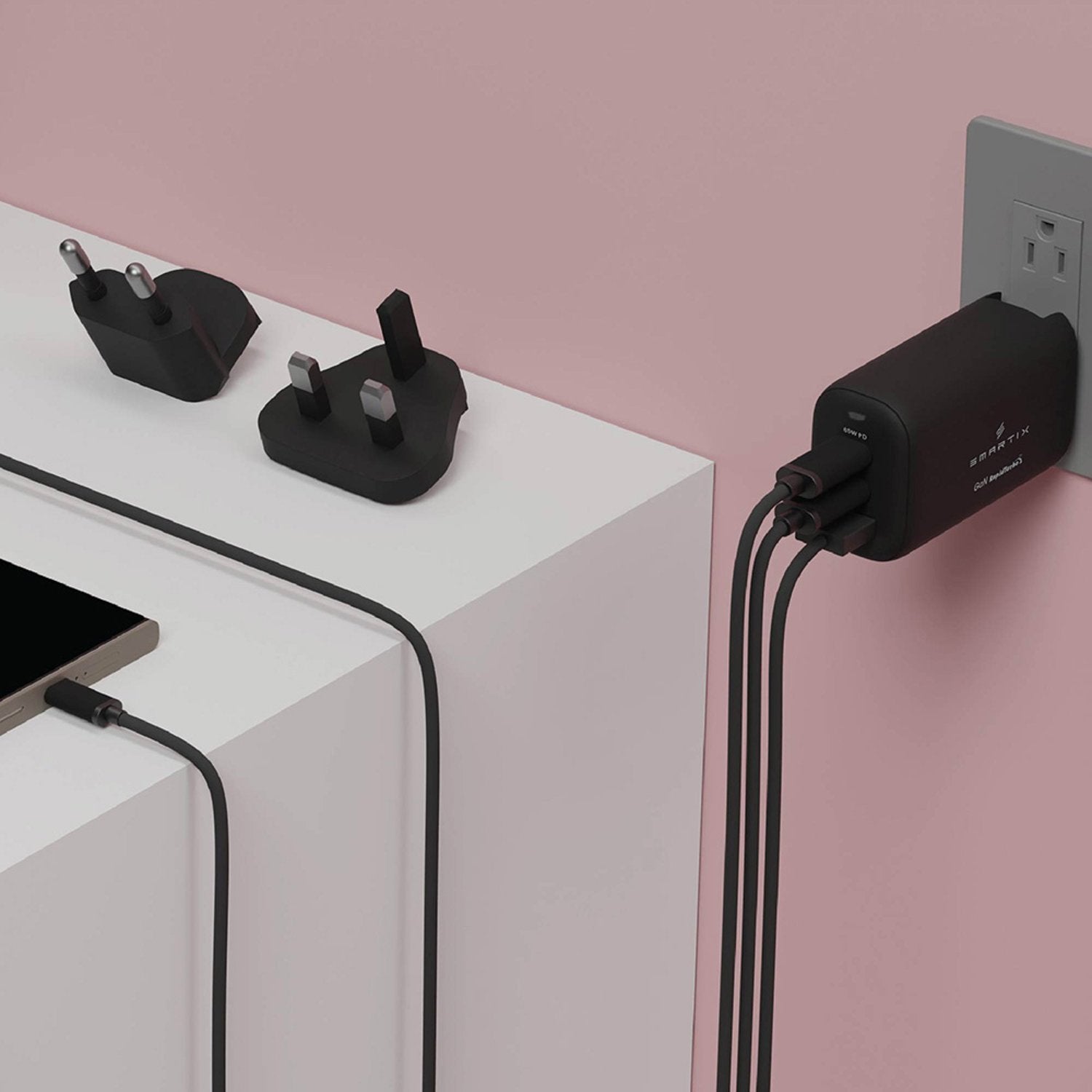 Smartix Premium US/UK/EU Wall Adaptor 65W GaN Black