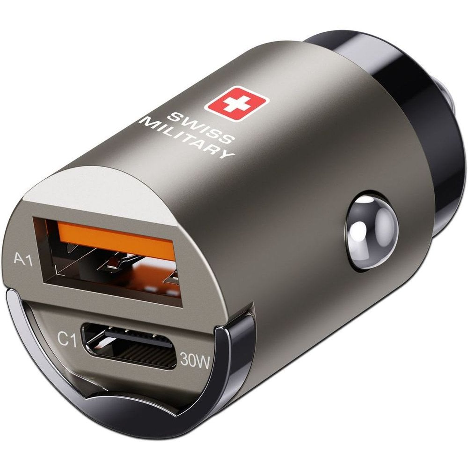 Swiss Military 30W Car Charger, 1C1A, USB-C 0.5m Cable, Black