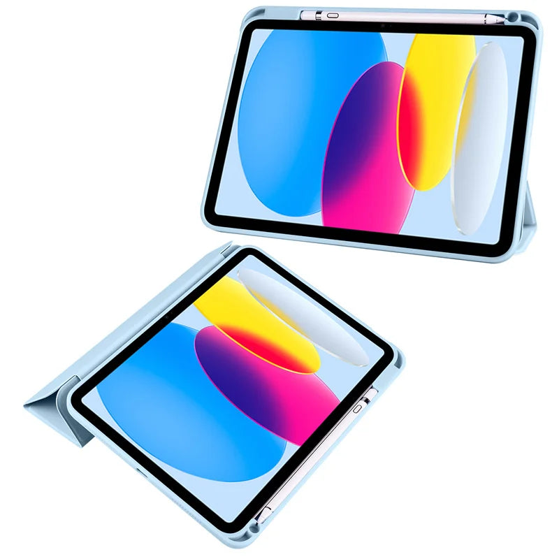 iPad 11th Gen A16 Case with Pen Holder Trifold Acrylic Clear Back Hard Cover Gray Color