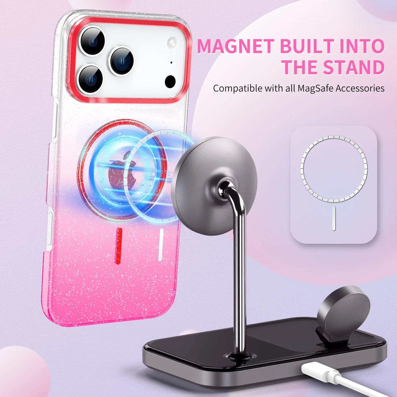 MagSafe Magnetic Glitter Gradient Case for iPhone 17 Pro Clear Hard PC Back Cover Gold Color