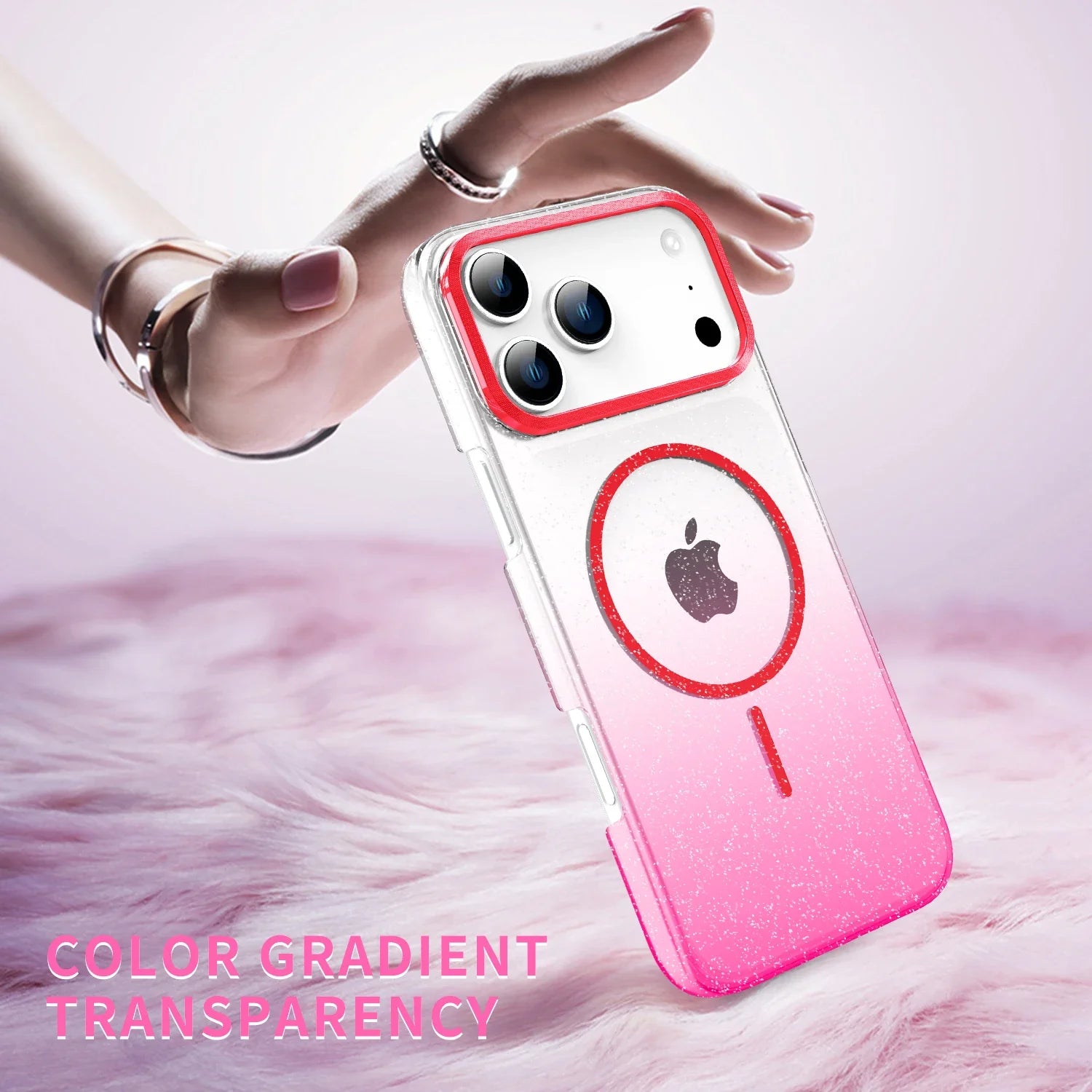 MagSafe Magnetic Glitter Gradient Case for iPhone 17 Pro Clear Hard PC Back Cover Gold Color