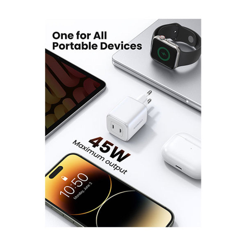 UGREEN Nexode 45W Dual USB-C GaN Fast Charger - White