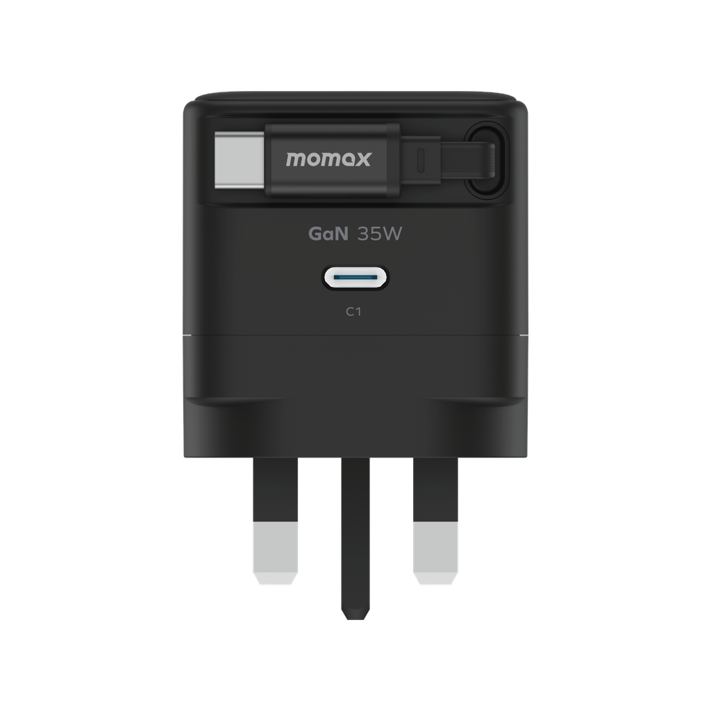 Momax UM72UKD 1-Charge+ 35W 1-Port GaN Charger with Retractable USB-C Cable - Black