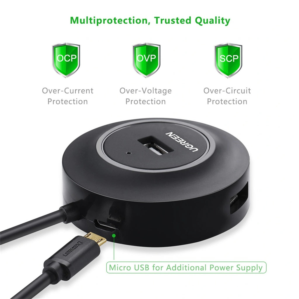 UGREEN USB 2.0 Hub 4 Ports For Your Pc, Cell Phones, Ereaders, Tablets Usb Hub Black