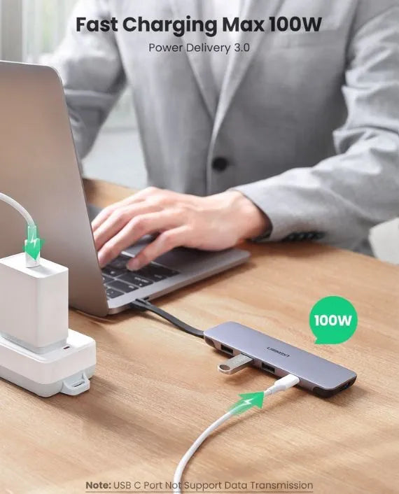 Ugreen 5 in 1 USB-C Multiport Dock with 4K@30Hz HDMI / USB-A 3.0 Data Ports / USB-C PD 100W / UG-USBC-CM285-5P-MM-ADP - Space Grey