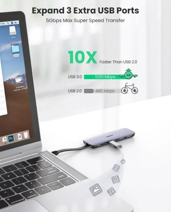 Ugreen 5 in 1 USB-C Multiport Dock with 4K@30Hz HDMI / USB-A 3.0 Data Ports / USB-C PD 100W / UG-USBC-CM285-5P-MM-ADP - Space Grey