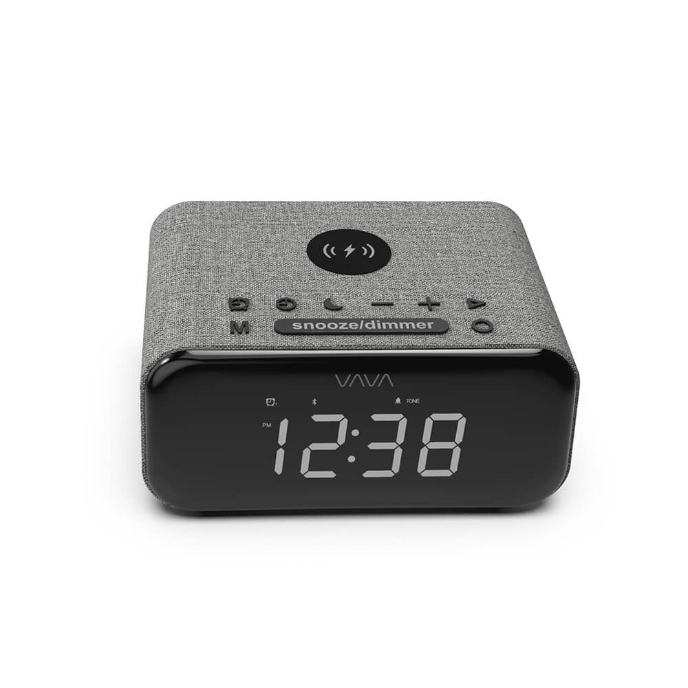 VAVA VOOM 27 5-in-1 Bluetooth Speaker, Wireless Charger, Dual Alarm E Clock, FM Radio Stereo Sound, Soft Fabric
