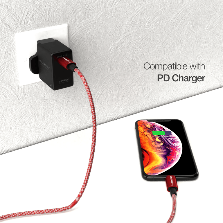 AMAZINGTHING at supremelink mfi lightning to usb c power max cable 1m red