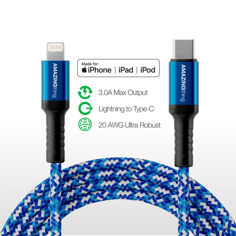 AMAZINGTHING at supremelink mfi lightning to usb c bullet shield cable 1 2m blue 2