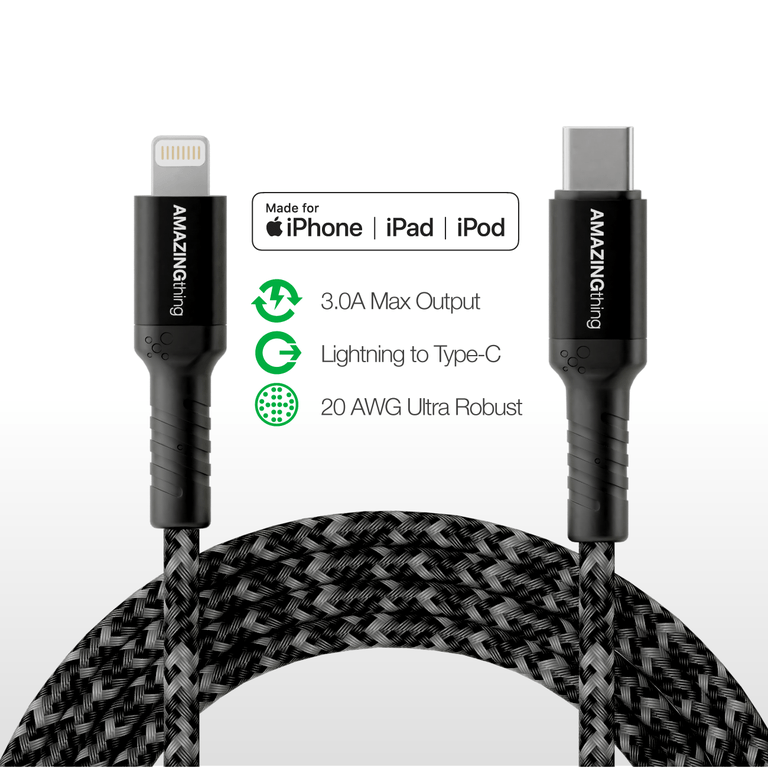 AMAZINGthing Bullet Shield Charging Cable for iPhone (USB-C - Lightning)