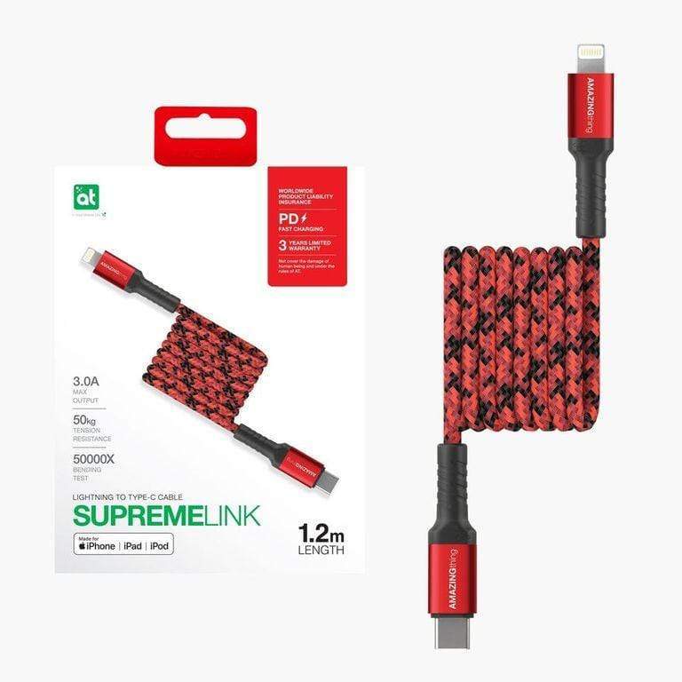 AMAZINGTHING at supremelink mfi lightning to usb c bullet shield cable 1 2m red 2