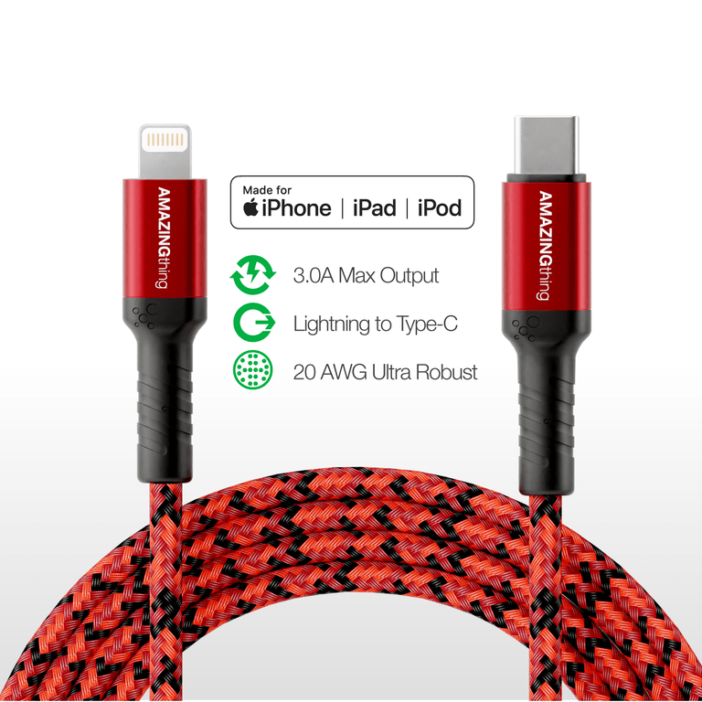 AMAZINGTHING at supremelink mfi lightning to usb c bullet shield cable 1 2m red 2