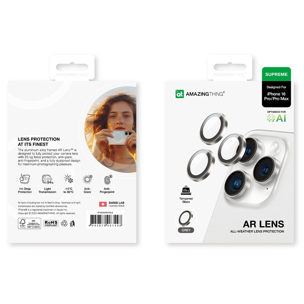 AmazingThing AR 3 Lens Glass for iPhone 16 Pro 6.3-inch / iPhone 16 Pro Max 6.9-inch - Grey
