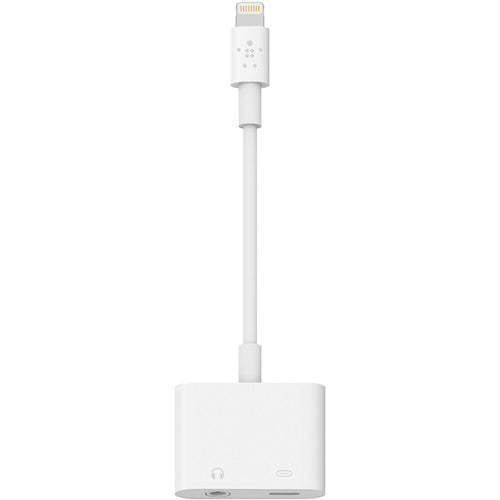 محول Belkin 3.5mm Audio + Charge RockStar (أبيض)