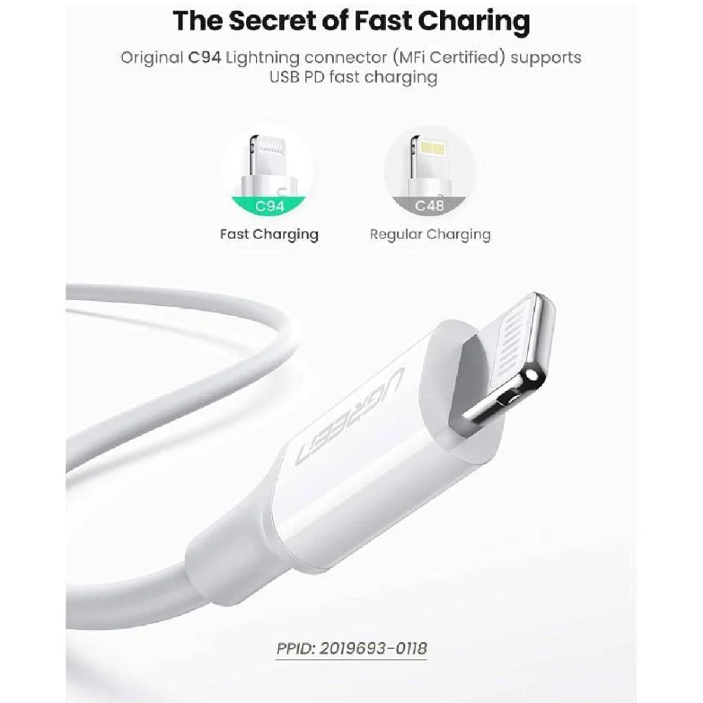 UGREEN 20W PD Fast Charger With 1m USB-C To Lightning Cable White