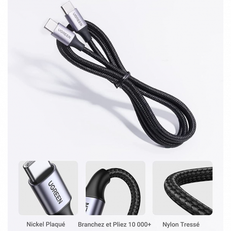 UGREEN USB-C / USB-C Braided Nylon 1M Cable Black