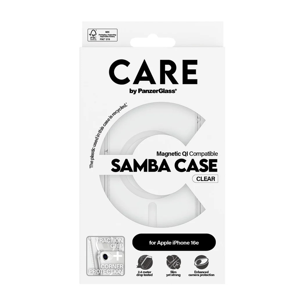 CARE by PanzerGlass Fashionable Case Samba Transparent w. White Qi Compatible iPhone 16e