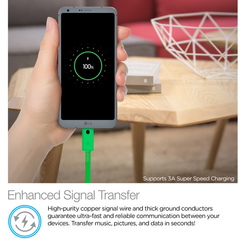 Naztech USB Type-C to Type-A Charge/Sync Cable with LED Light (6', Green)