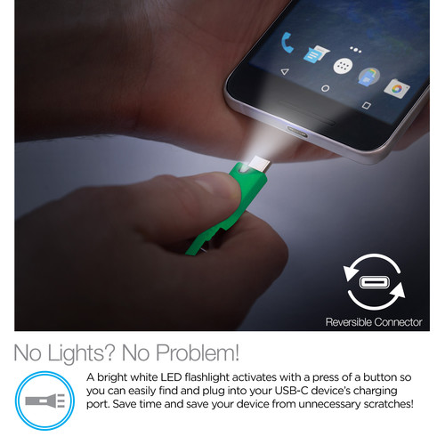 Naztech USB Type-C to Type-A Charge/Sync Cable with LED Light (6', Green)