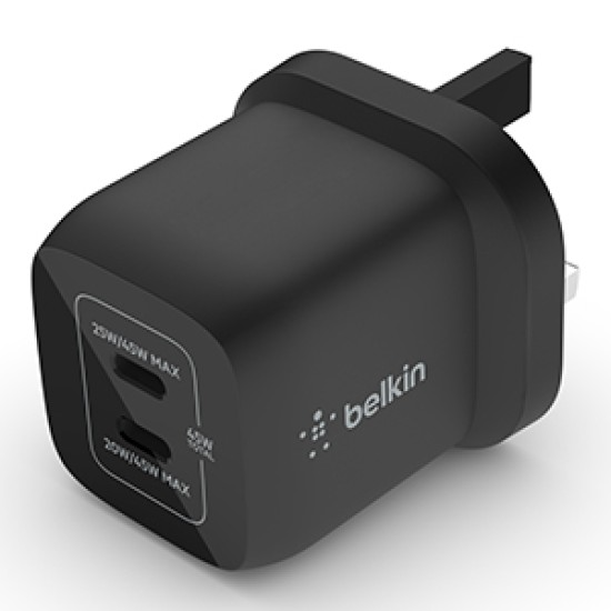 Belkin 45W Dual USB Type C Wall Charger, Fast Charging Power Delivery 3.0 with GaN Technology, USB C Charger