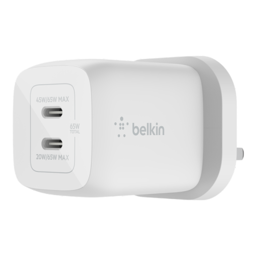 Belkin 65W Dual Usb-c GAN Wall Charger With PPS White