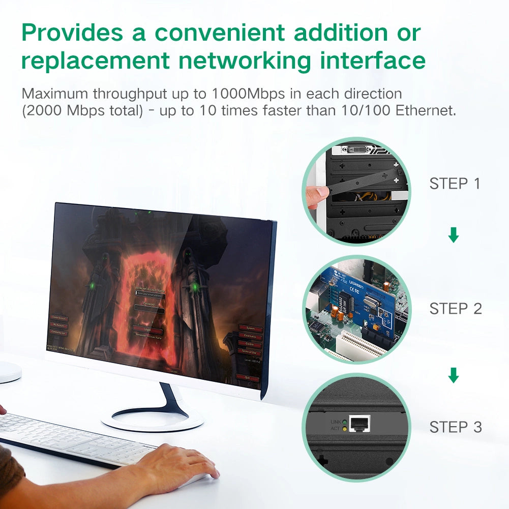 UGREEN Gigabit 10/100/1000Mbps PCI-E Network Adapter - Black