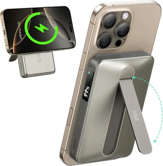 ESR Qi2 Mag Slim Kickstand 15W Power Bank with MagSafe 10000mAh Titanium