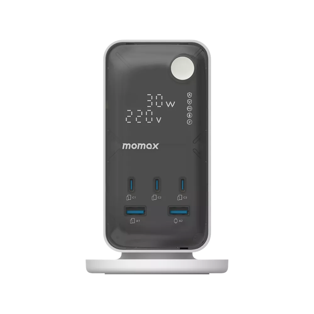 MOMAX 1-CHARGE WORK FLOW 6-OUTLET DIGITAL DISPLAY POWER TOWER WITH USB