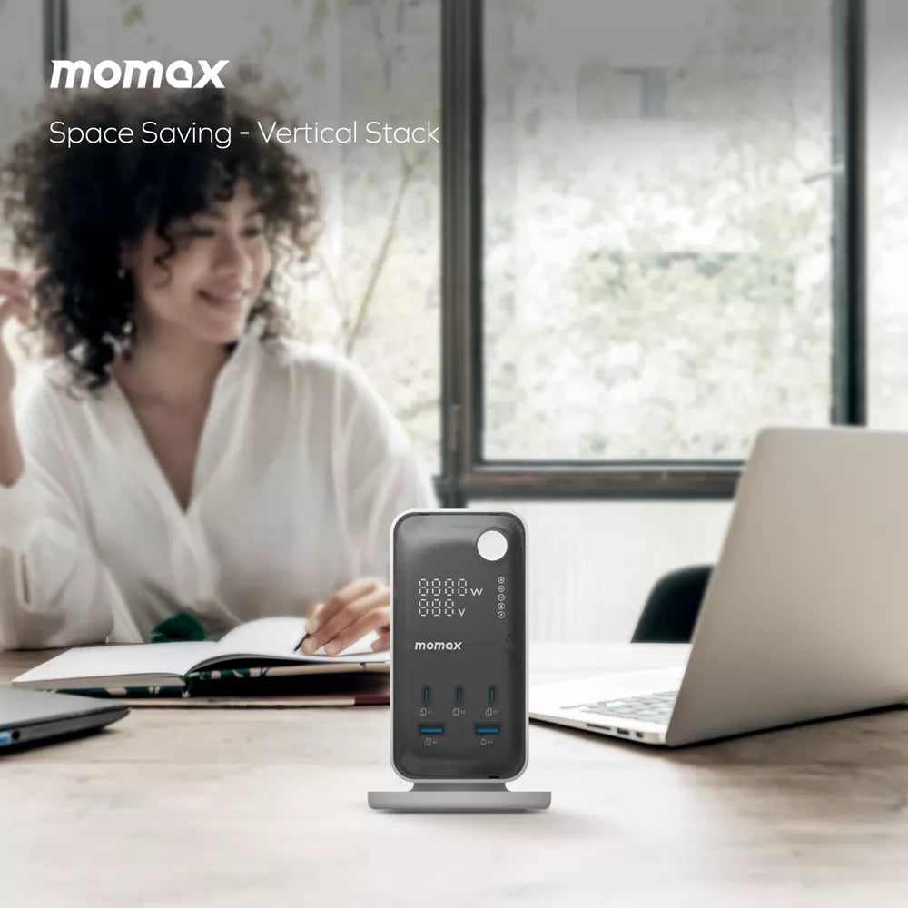 MOMAX 1-CHARGE WORK FLOW 6-OUTLET DIGITAL DISPLAY POWER TOWER WITH USB