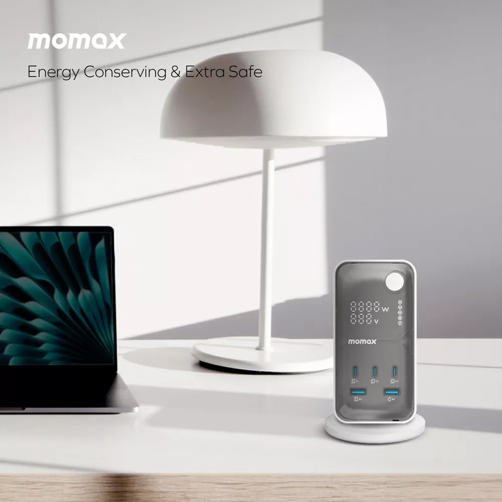 MOMAX 1-CHARGE WORK FLOW 6-OUTLET DIGITAL DISPLAY POWER TOWER WITH USB