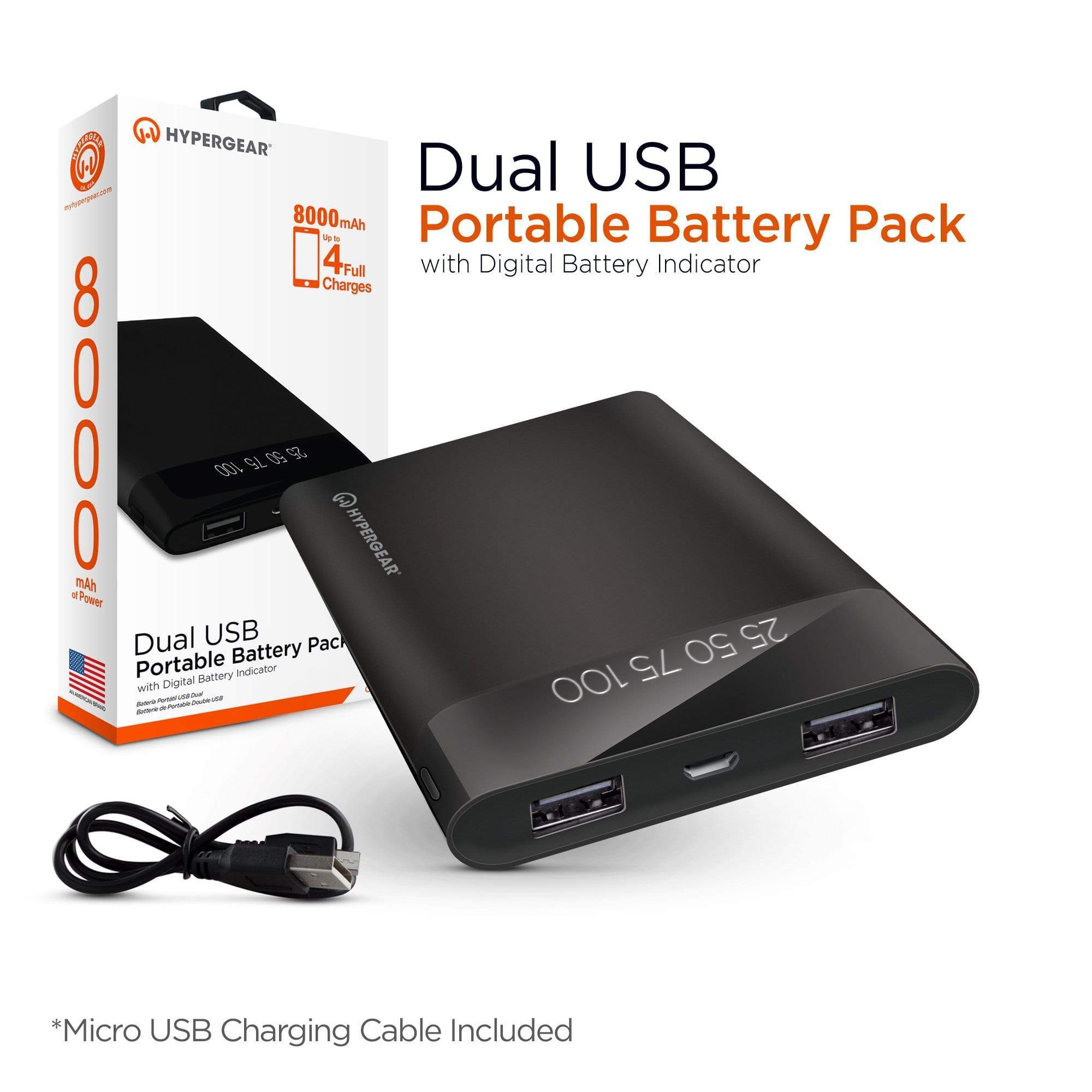 Hyper Gear Hypergear 12000mah Universal Dual USB Portable Battery Pack with Digital Battery Indicator Black