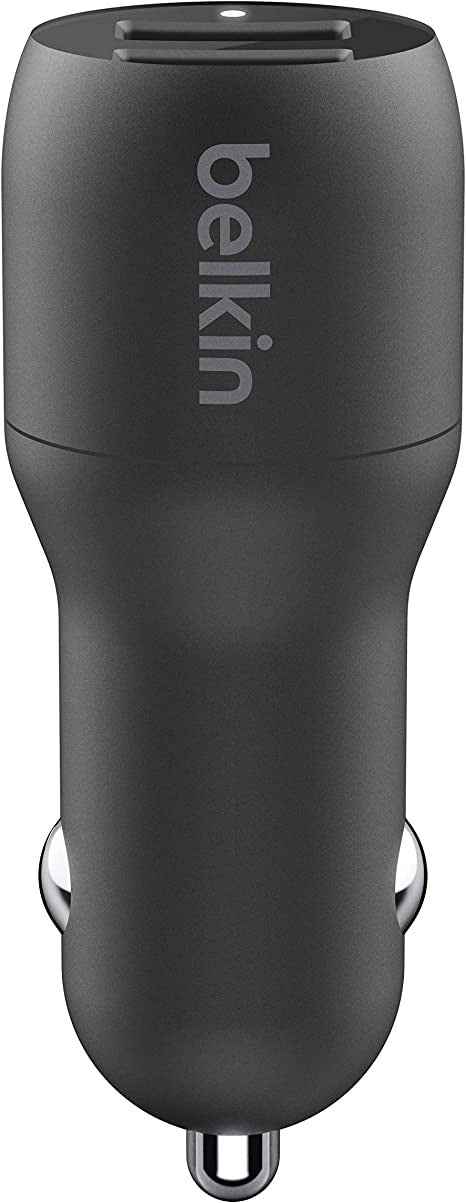 Belkin Dual USB Car Charger 24W + Lightning Cable (Boost Charge Dual Port Car Charger, 2-Port USB Car Charger)