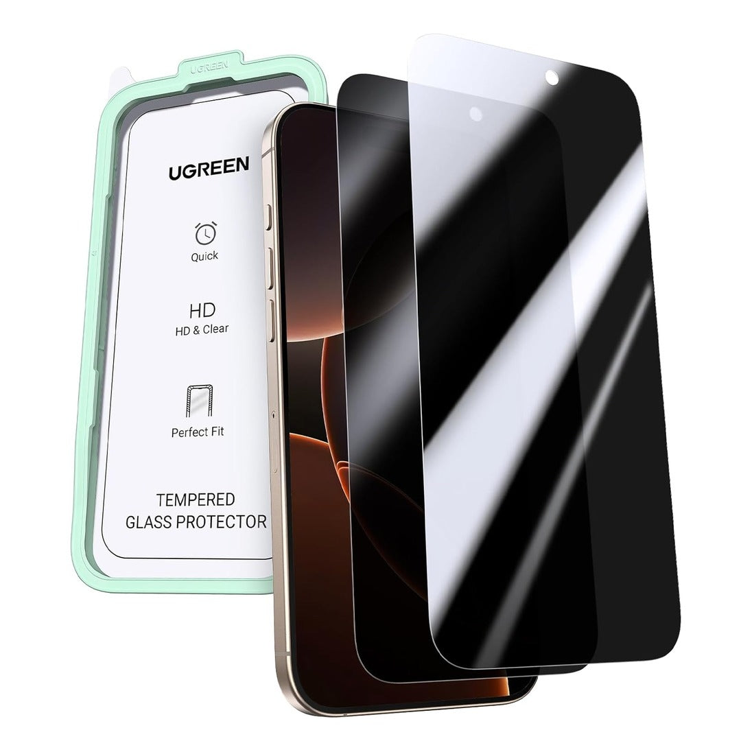 UGREEN Full Coverage Privacy Screen Protector with Installation Frame for iPhone 16 Pro 1‑Pack Clear
