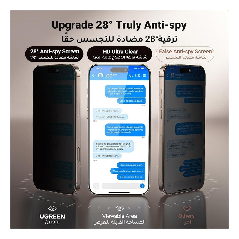 واقي شاشة يوجرين للخصوصية بتغطية كاملة مع إطار التثبيت لهاتف آيفون 16 برو، عبوة واحدة شفافة