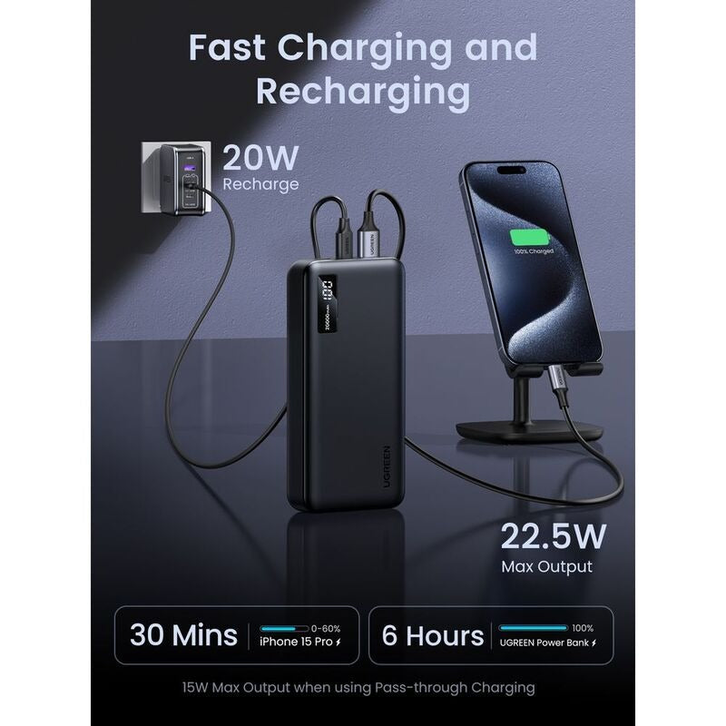UGREEN 20,000mAh Two-Way Fast Charging Power Bank Black