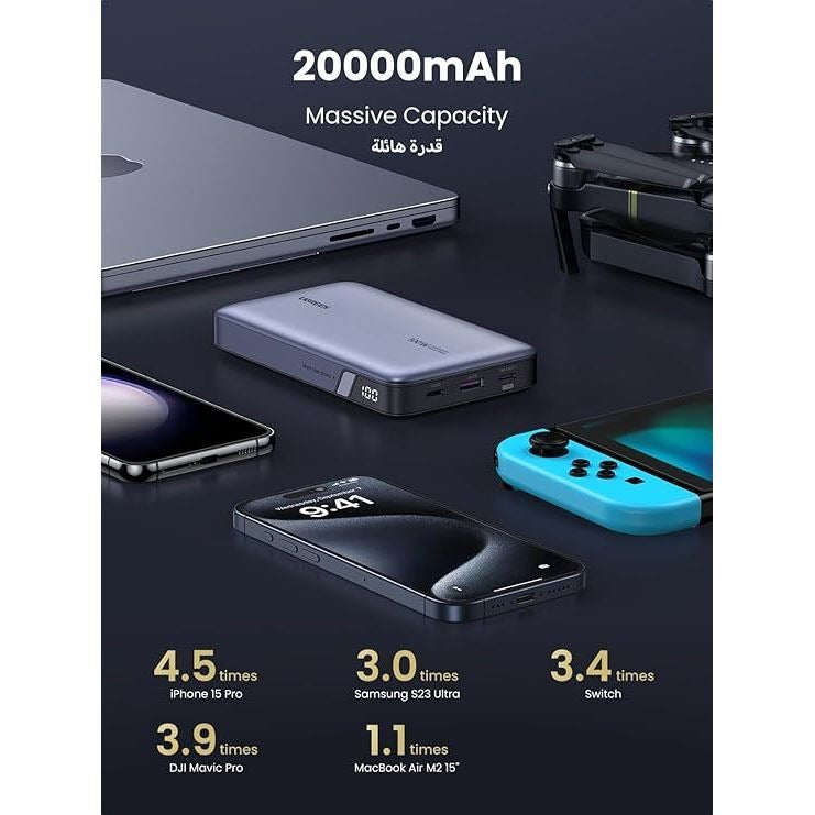 UGREEN 20000mAh Two-Way Fast Charging Power Bank - Grey