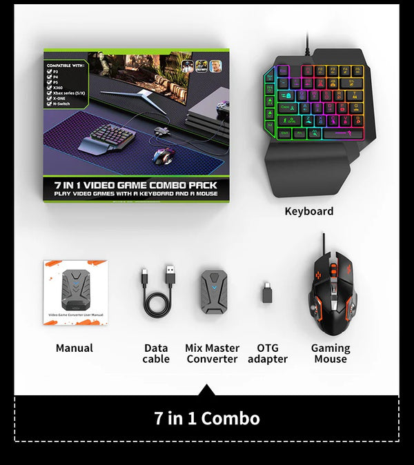 MIX master Gaming Keyboard Mouse Converter Set, RGB Mouse & Keyboard Combo Pack for PS3 / PS4 / PS5 / Xbox One