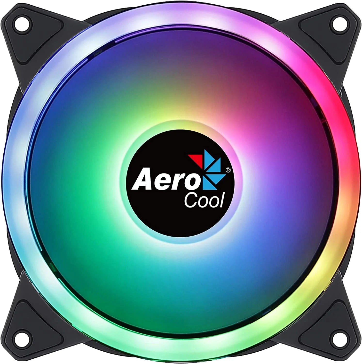 Aerocool Duo 12 PC fan – 120mm Fan with Double Ring RGB LED Lighting and 28 LEDs, Includes a 6-Pin Connector, Curved Blades and Anti-Vibration Pads, ARGB hub Compatible, 1000 RPM, Single Fan, Black