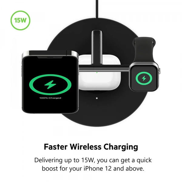 Belkin BoostCharge PRO MagSafe 3-in-1 Wireless Charger with 3-Pin UK Power Supply Unit