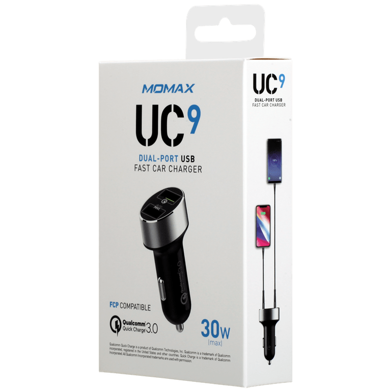 Momax UC series Dual-port Fast Car Charger - black