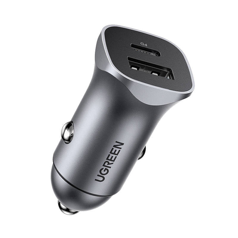 UGREEN Car Charger USB Type C / USB 24W Power Delivery Quick Charge Grey