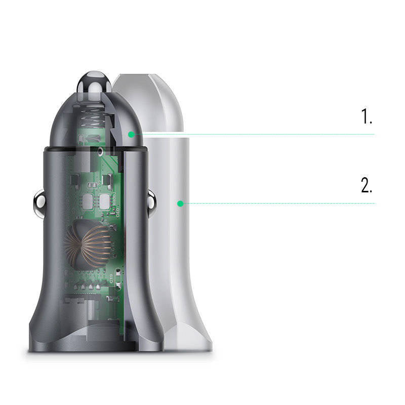 UGREEN Car Charger USB Type C / USB 24W Power Delivery Quick Charge Grey