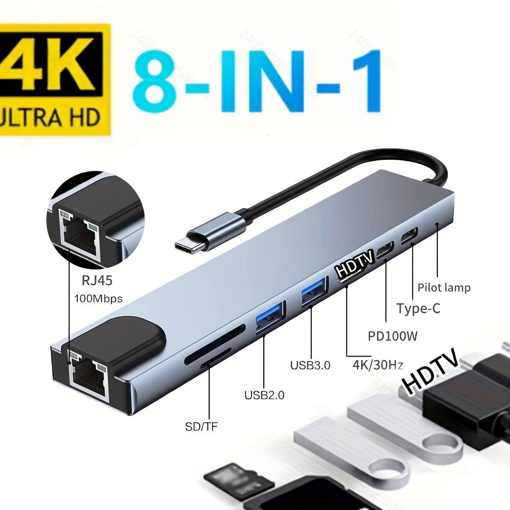 8in1 USBC Hub 4K HDTV 100W PD Ethernet SDTF